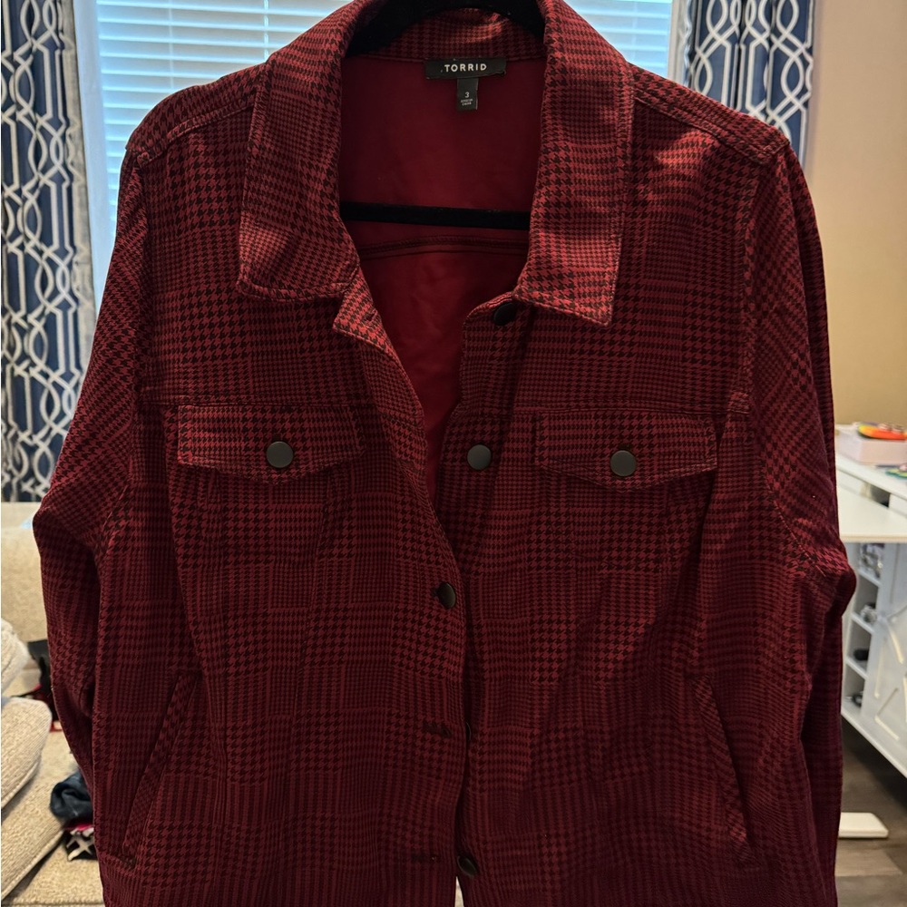 Torrid Women's Red/Black Plaid Houndstooth Blazer